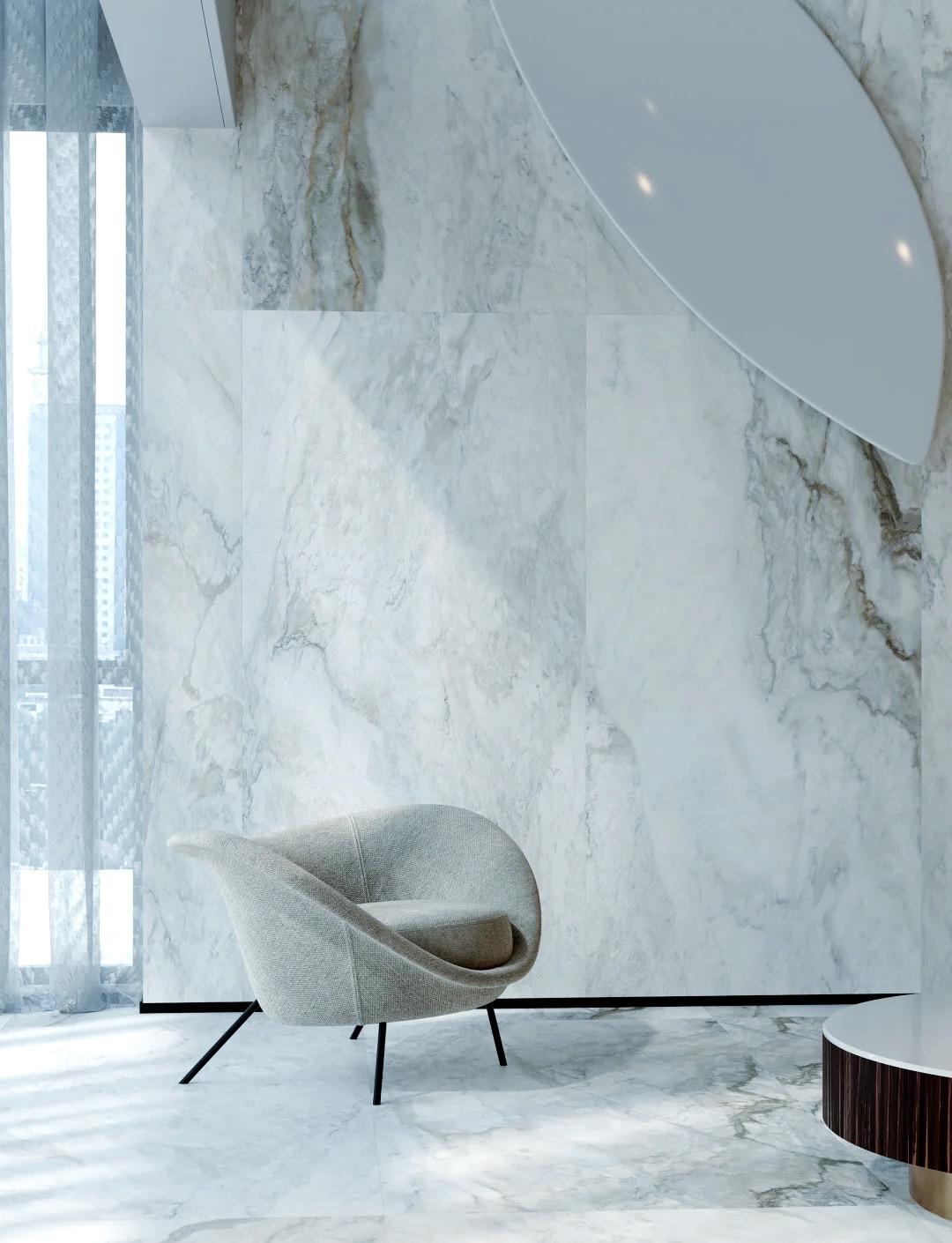 Minimalist lounge with marble wall